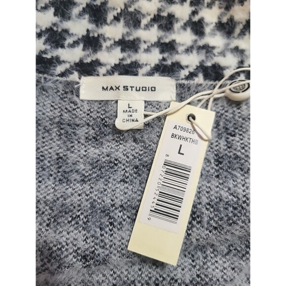 Max Studio Black White L Houndstooth Angora Look Long Coat Super Soft Knit - Picture 3 of 11